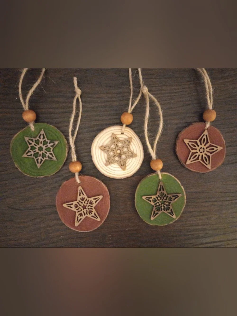 Rustic Farmhouse Wooden Star Christmas Ornaments - NEW